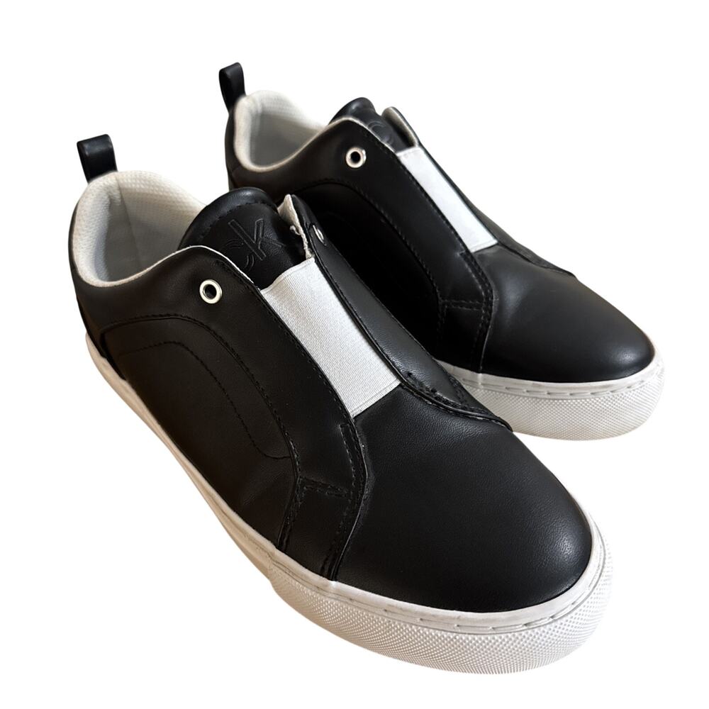 Calvin Klein Calia Womens 8M Slip On Sneakers Black White Laceless Shoes